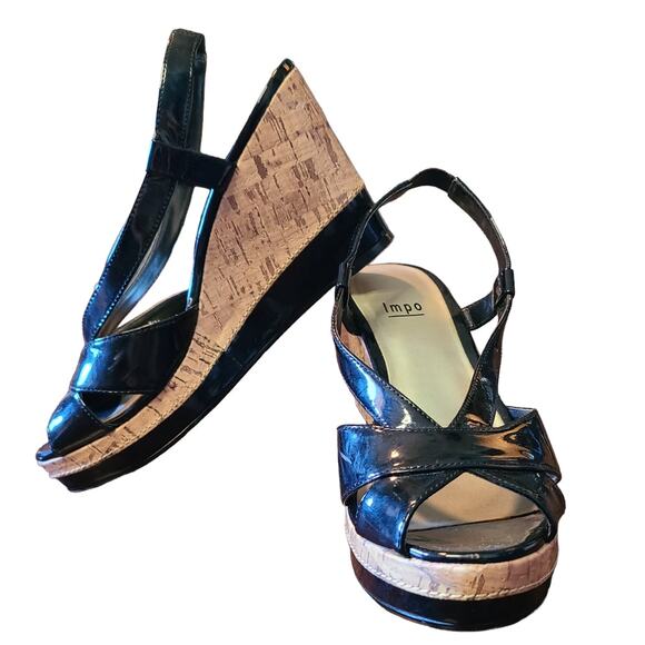 Wedge Heels, patent leather and cork size 7.5 - Picture 1 of 5